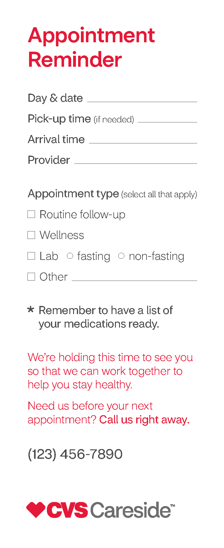 Picture of CVS Careside Appointment Card
